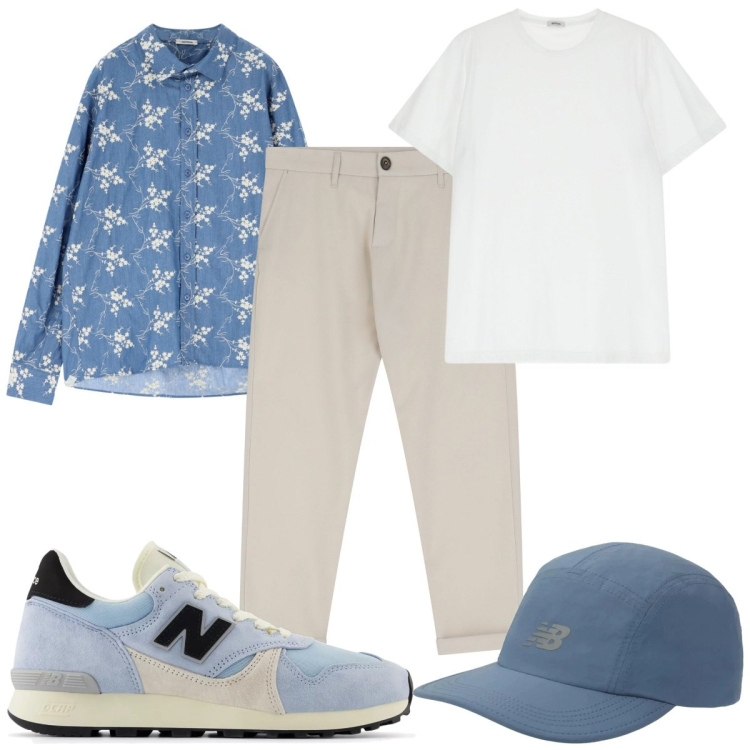 Outfit uomo - Total look #2211145. Stile Trendy per Tutti i giorni. Abbinamento con sneakers, cappelli con visiera, camicie, pantaloni chino, t-shirt.