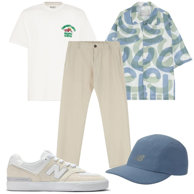 Outfit uomo - Total look #2211150. Stile Trendy per Tutti i giorni. Abbinamento con sneakers, cappelli con visiera, pantaloni, camicie a manica corta, t-shirt.