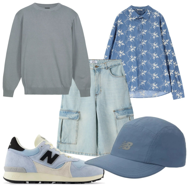 Outfit uomo - Total look #2211193. Stile Trendy per Tutti i giorni. Abbinamento con bermuda, sneakers, cappelli con visiera, camicie, maglieria.