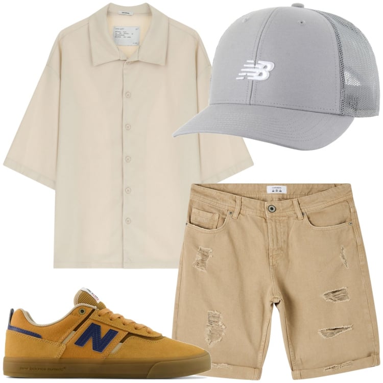 Outfit uomo - Comoda. per Tutti i giorni. Abbinamento con bermuda, sneakers, cappelli con visiera, camicie.