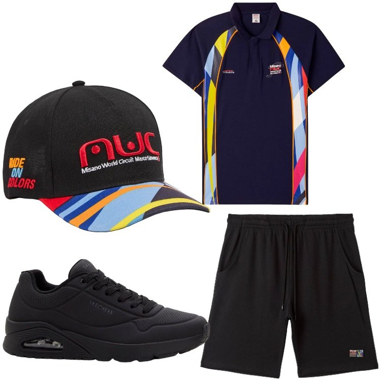 Outfit uomo - Nero color. Stile Casual per Tutti i giorni. Abbinamento con sneakers, bermuda, cappelli, polo.