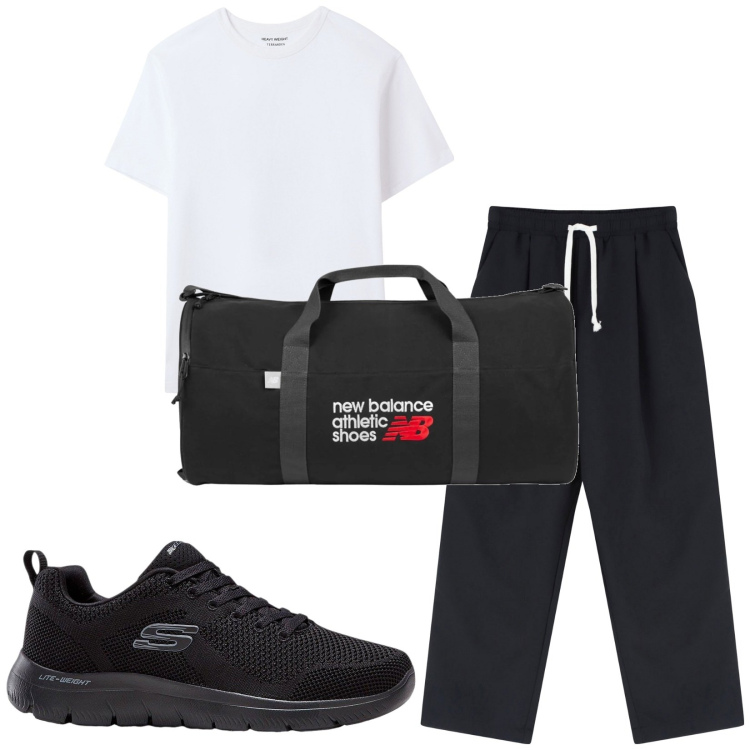 Outfit uomo - Total look #2211239. Stile Casual per Sport. Abbinamento con sneakers, t-shirt, borse sportive, pantaloni.