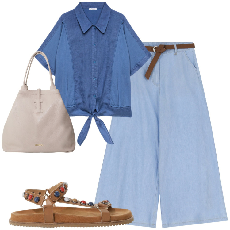 Outfit donna - Luglio. Stile Casual per Tutti i giorni. Abbinamento con borse tote, pantaloni, sandali, camicie.
