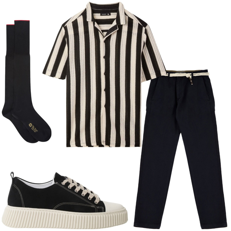 Outfit uomo - Total look #2211249. Stile Casual per Tutti i giorni. Abbinamento con camicie a manica corta, sneakers, pantaloni chino, calzini.