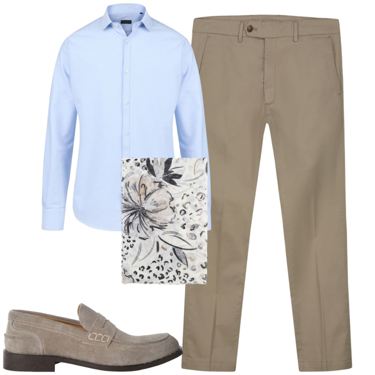 Outfit uomo - In ufficio. Stile Business/Elegante per Ufficio. Abbinamento con scarpe stringate, sciarpe e foulard, pantaloni chino, camicie.