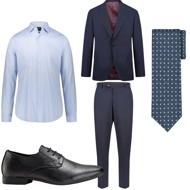 Outfit uomo - L´abito blu. Stile Business/Elegante per Cerimonia. Abbinamento con scarpe stringate, camicie, abiti, cravatte.