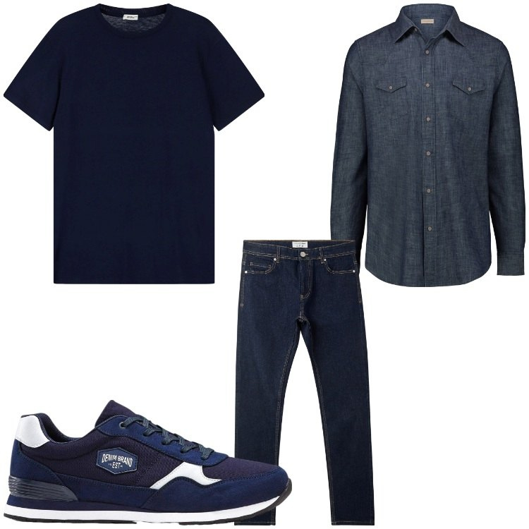 Outfit uomo - Blu jeans. Stile Casual per Tutti i giorni. Abbinamento con sneakers, jeans skinny, t-shirt, camicie.