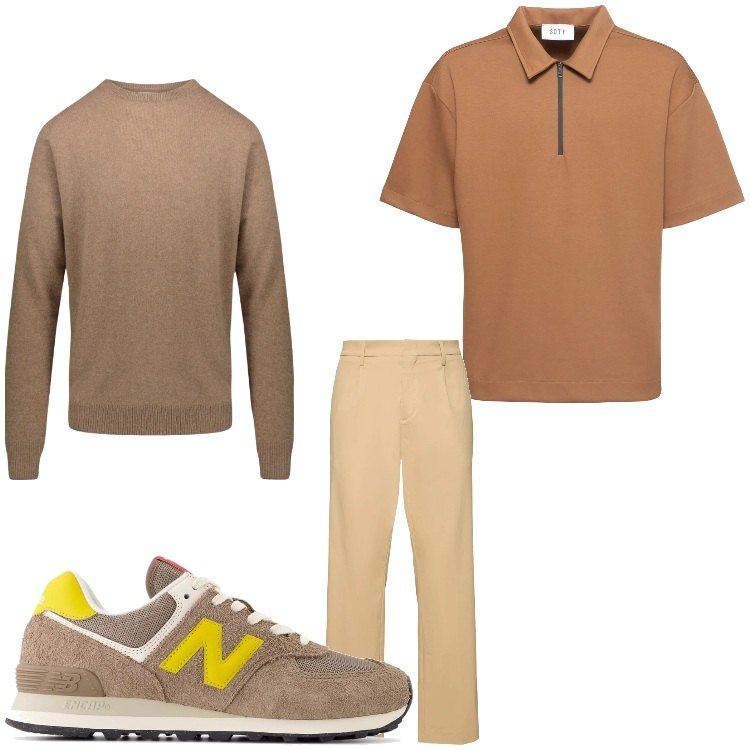 Outfit uomo - Prendo il maglioncino. Stile Casual per Tutti i giorni. Abbinamento con sneakers, maglieria, pantaloni, polo.