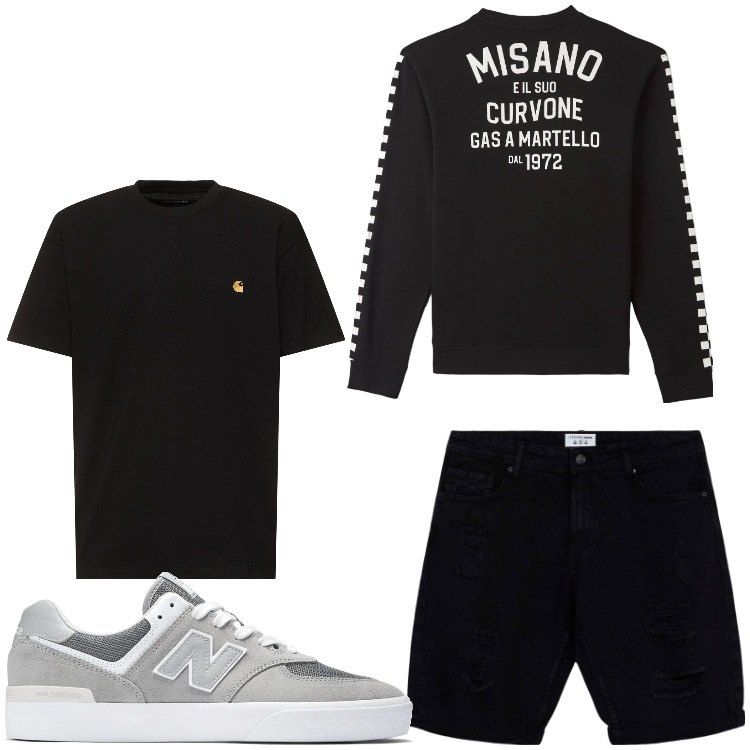 Outfit uomo - Nero per lo sport. Stile Casual per Tutti i giorni. Abbinamento con felpe, bermuda, sneakers, t-shirt.