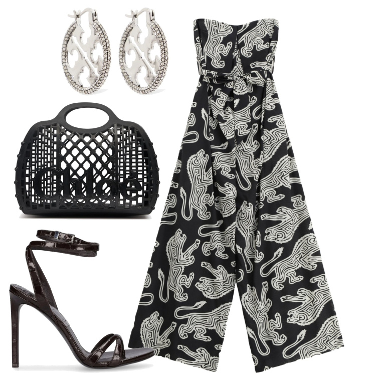 Outfit donna - Total look #2211373. Stile Trendy per Tutti i giorni. Abbinamento con tute, borse a mano, orecchini, sandali in pelle.