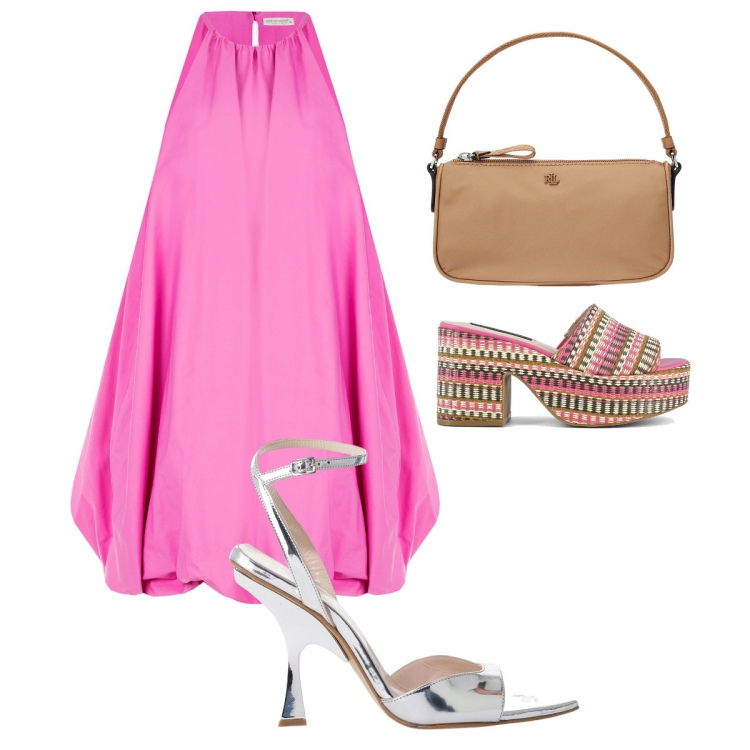 Outfit donna - Soft summer. Stile Casual chic per Serata fuori. Abbinamento con vestiti corti, décolleté, pochette, zeppe.