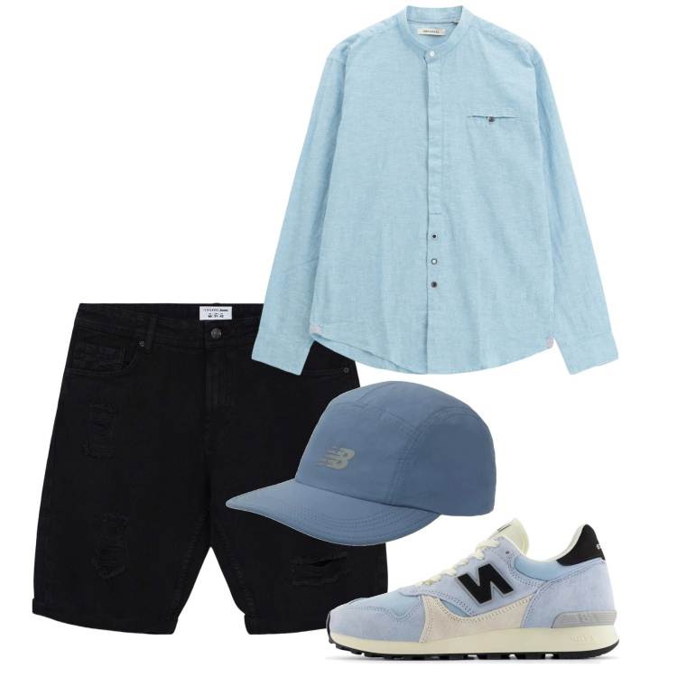 Outfit uomo - Luglio. Stile Casual per Tutti i giorni. Abbinamento con bermuda, cappelli con visiera, sneakers, camicie.