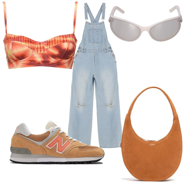 Outfit donna - Total look #2211515. Stile Trendy per Mare. Abbinamento con sneakers, salopette, occhiali da sole, bikini, borse a spalla.
