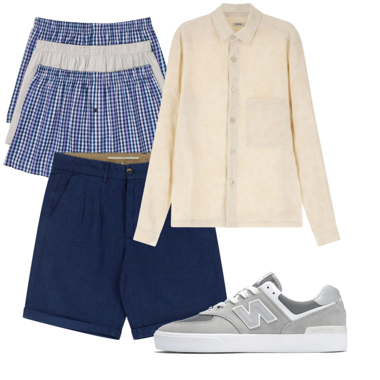 Outfit uomo - Luglio. Stile Casual per Tutti i giorni. Abbinamento con boxer, sneakers, bermuda, camicie.