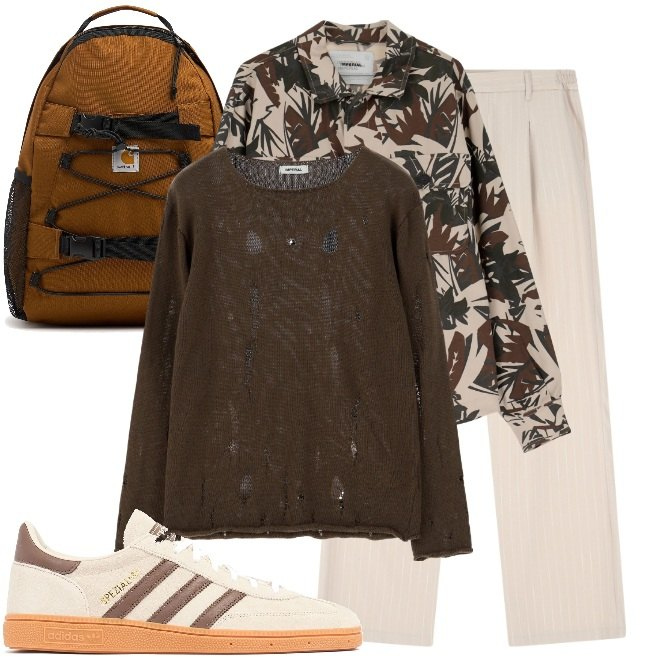 Outfit uomo - Maglione in filo. Stile Urban per Tutti i giorni. Abbinamento con pantaloni, maglieria, giacche, sneakers, borse sportive.