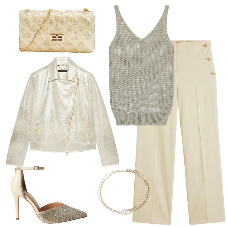 Outfit donna - Total look #2211532. Stile Casual chic per Serata fuori. Abbinamento con pantaloni, décolleté, borse a tracolla, canottiere, braccialetti, blazer.