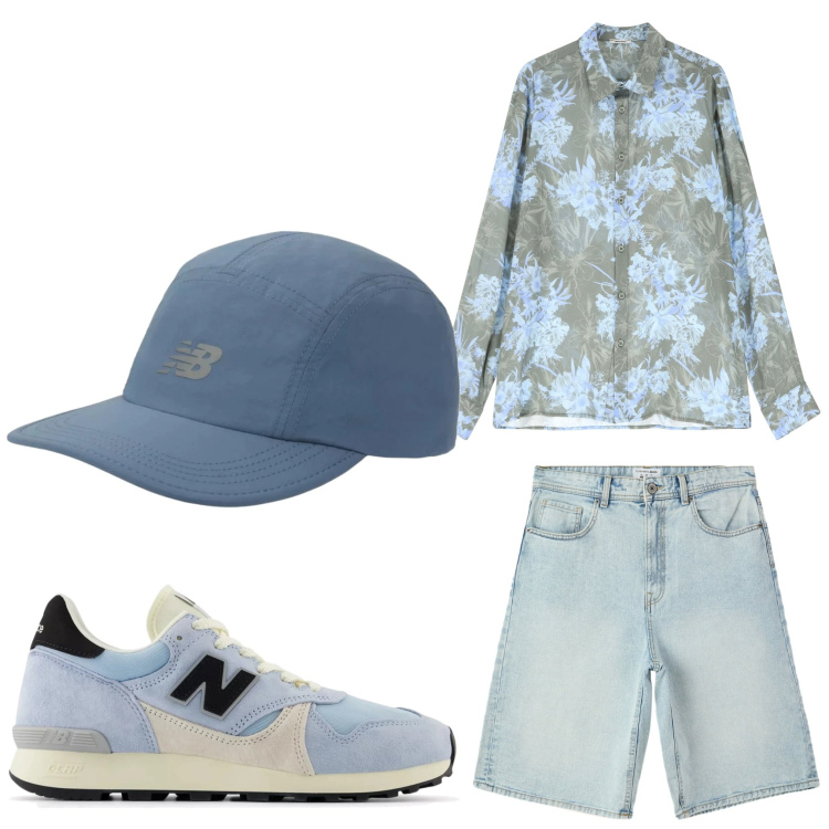 Outfit uomo - Fiori. Stile Casual per Serata speciale. Abbinamento con bermuda, sneakers, cappelli con visiera, camicie.