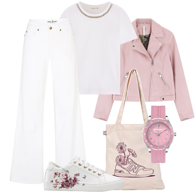 Outfit donna - Il giubbino serve sempre. Stile Urban per Tutti i giorni. Abbinamento con jeans, sneakers, t-shirt, shopping bag, blazer, orologi.