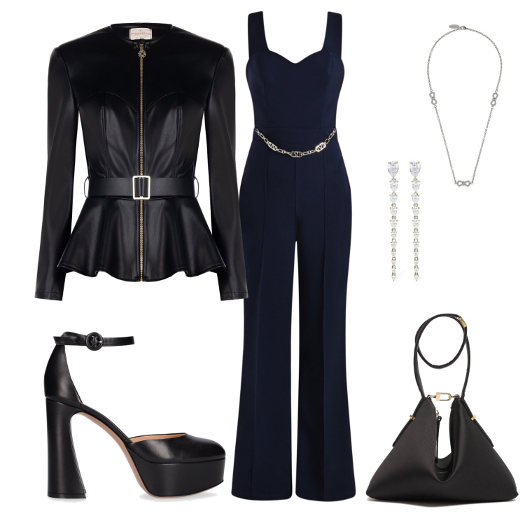 Outfit donna - Una serata speciale. Stile Glamour per Serata fuori. Abbinamento con giacche, tute, orecchini, collane, décolleté, pochette.