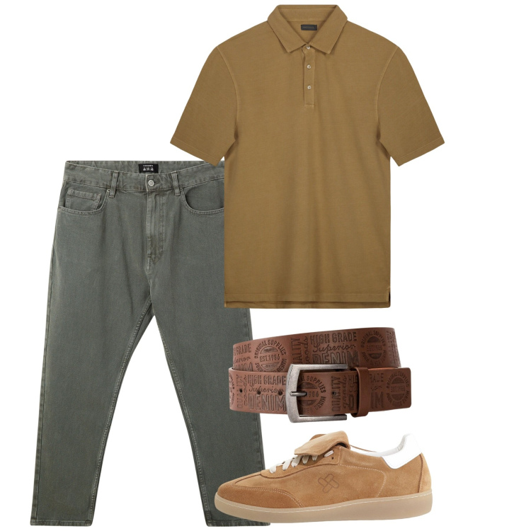 Outfit uomo - Luglio. Stile Casual per Tutti i giorni. Abbinamento con cinture, pantaloni, sneakers, polo.
