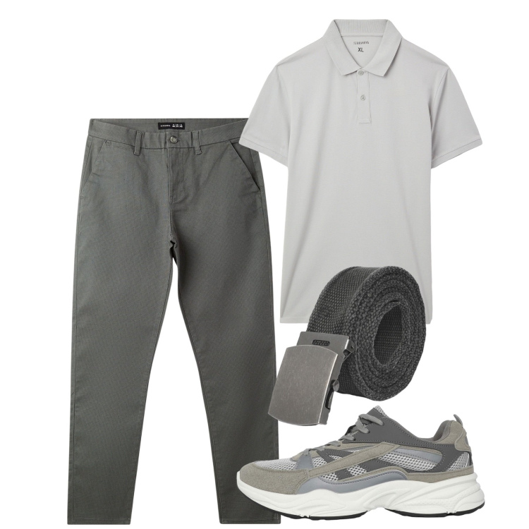Outfit uomo - Grey june. Stile Casual per Tutti i giorni. Abbinamento con pantaloni chino, polo, sneakers, cinture.