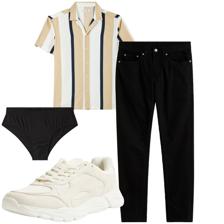 Outfit uomo - Total look #2211766. Stile Casual per Tutti i giorni. Abbinamento con jeans slim fit, camicie a manica corta, costumi, sneakers.