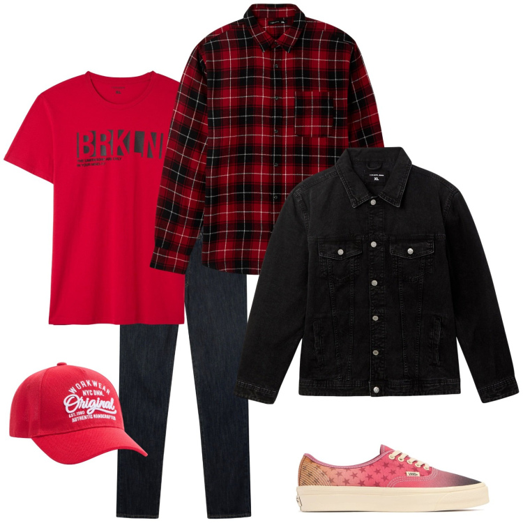 Outfit uomo - ARMONIA CROMATICA 09_bicolore. Stile Urban per Tutti i giorni. Abbinamento con cappelli, giacche, t-shirt, camicie, jeans, sneakers.
