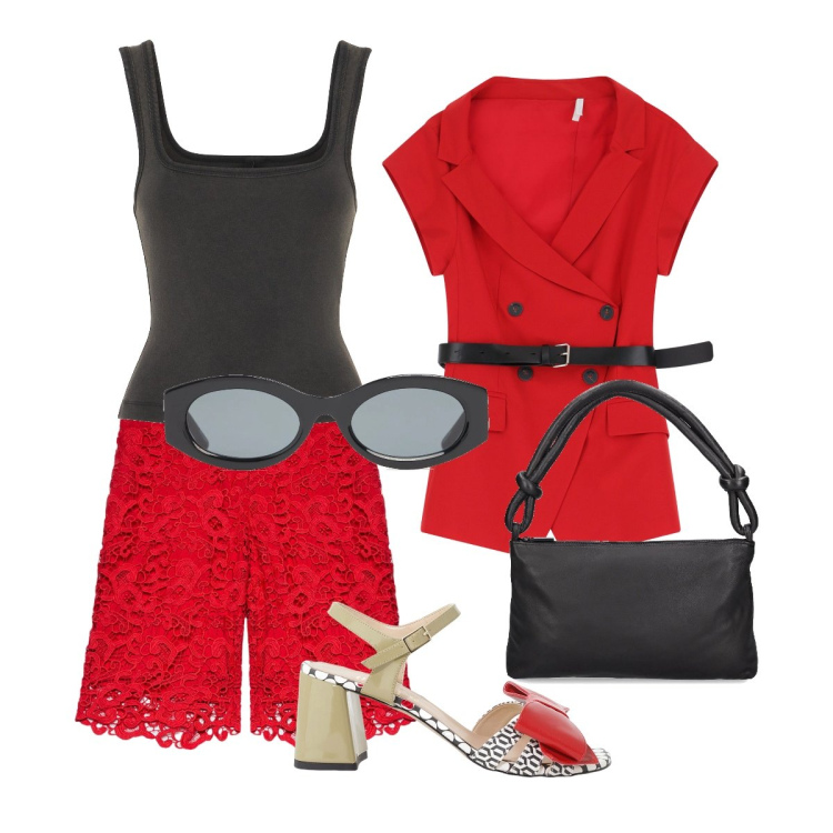 Outfit donna - Lace in the Office. Stile Vintage retrò per Ufficio. Abbinamento con blazer, sandali col tacco, pantaloni corti, occhiali da sole, borse a spalla, canottiere.
