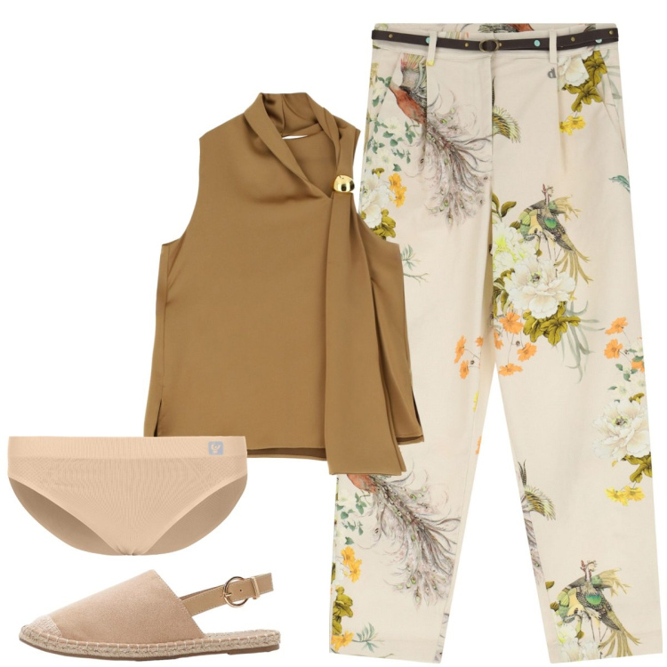 Outfit donna - Total look #2211958. Stile Casual per Ufficio. Abbinamento con espadrillas, top, culotte, pantaloni chino.