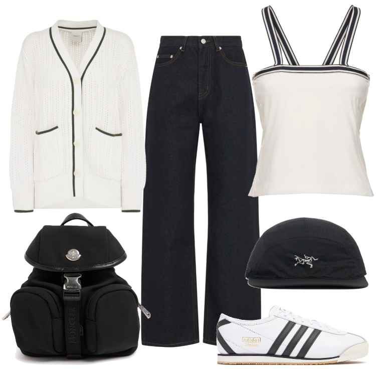 Outfit donna - La riga nera.... Stile Basic per Scuola/Università. Abbinamento con cardigans, canottiere, jeans, sneakers, borse a tracolla, cappelli.