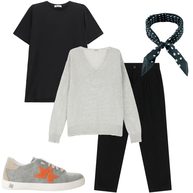 Outfit uomo - Fresco di sera. Stile Casual per Tutti i giorni. Abbinamento con pantaloni chino, maglieria, sneakers, t-shirt, sciarpe e foulard.