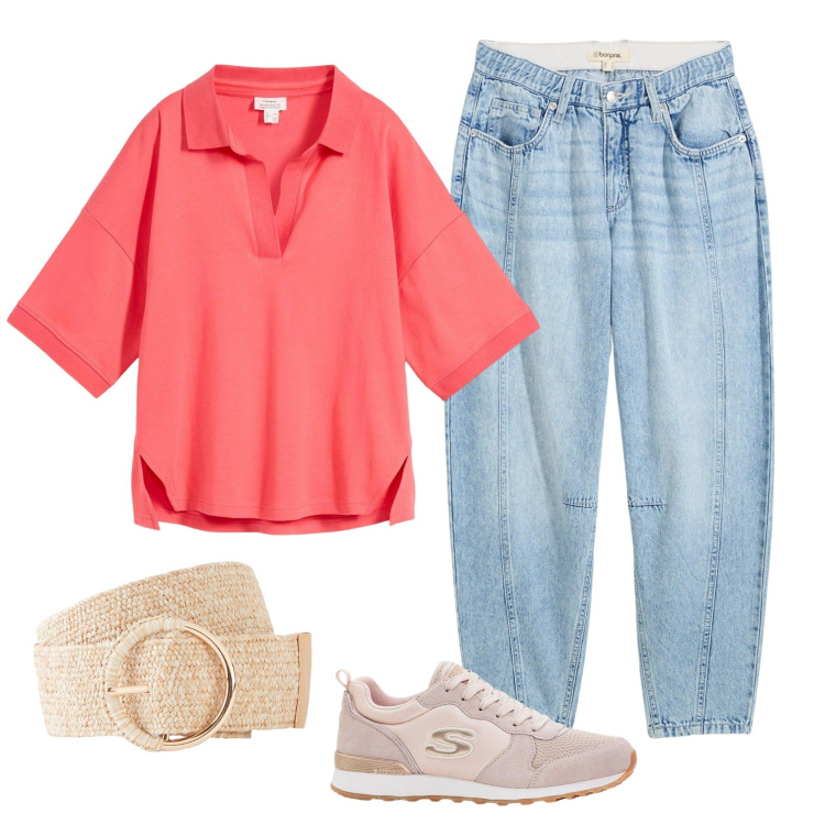 Outfit donna - Total look #2212011. Stile Casual per Tutti i giorni. Abbinamento con polo, sneakers, cinture, jeans.