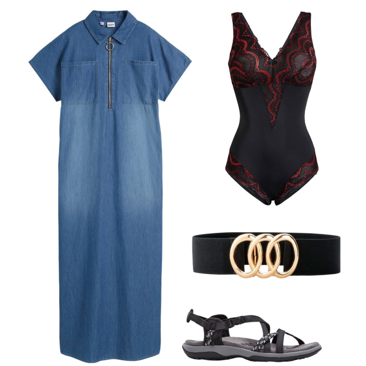 Outfit donna - Total look #2212014. Stile Casual per Tutti i giorni. Abbinamento con body, vestiti lunghi, cinture, sandali.