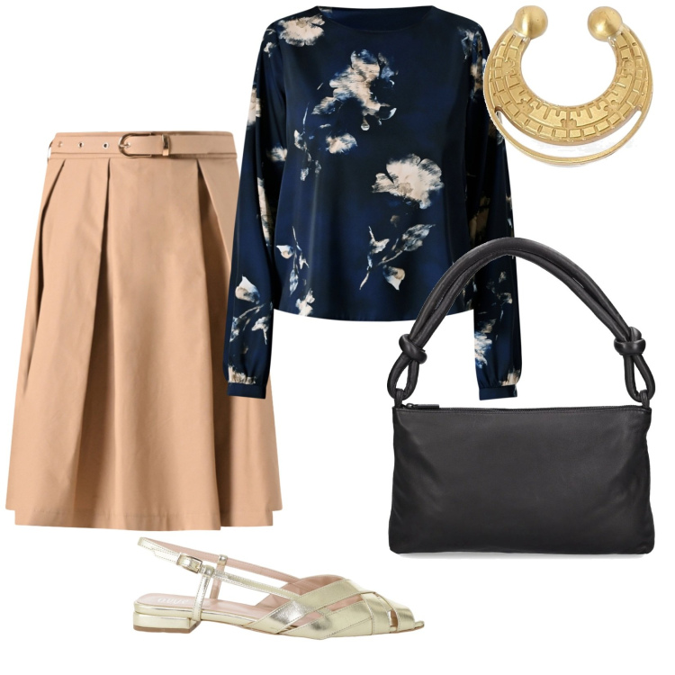 Outfit donna - Ultimi giorni di lavoro. per Ufficio. Abbinamento con bluse, gonne longuette, sandali, borse a spalla, orecchini.