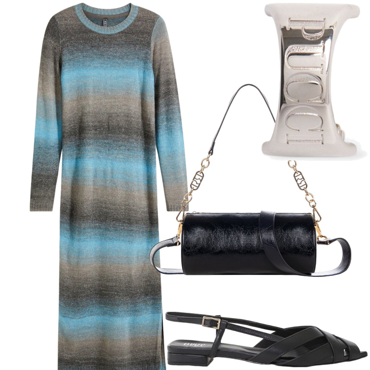 Outfit donna - Il primo vestito di settembre. Stile Urban per Ufficio. Abbinamento con vestiti, borse a mano, sandali, orecchini.