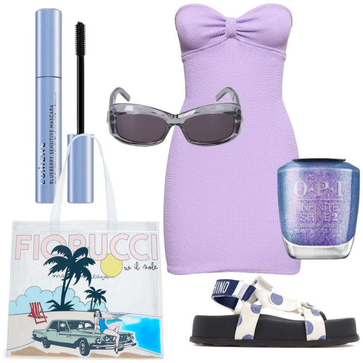 Outfit donna - Non solo in spiaggia. Stile Casual chic per Mare. Abbinamento con smalti, mascara, vestiti, occhiali da sole, sandali, borse tote.