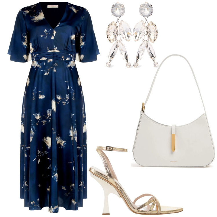 Outfit donna - Total look #2212091. Stile Bon Ton per Serata fuori. Abbinamento con vestiti lunghi, sandali col tacco, borse a spalla, orecchini.