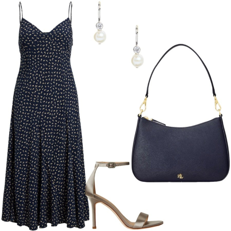 Outfit donna - Romanticismo. Stile Romantica per Serata fuori. Abbinamento con vestiti senza maniche, borse a spalla, sandali col tacco, orecchini.