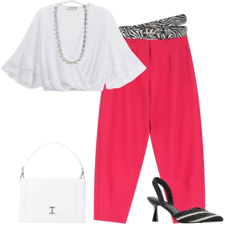 Outfit donna - Total look #2212143. Stile Urban per Tutti i giorni. Abbinamento con décolleté, cinture, collane, top, borse a tracolla, pantaloni.