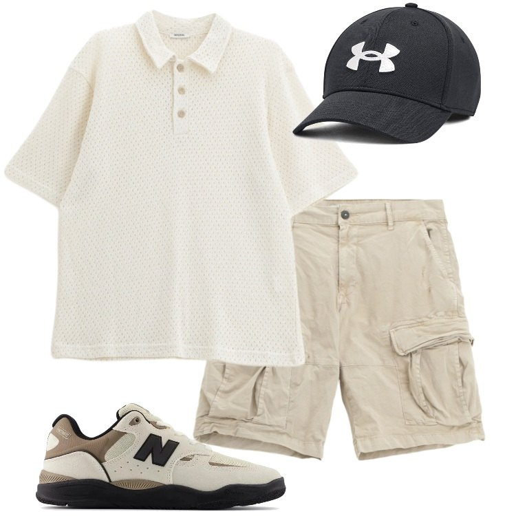 Outfit uomo - Total look #2212166. Stile Trendy per Tutti i giorni. Abbinamento con sneakers, polo, bermuda, cappelli.