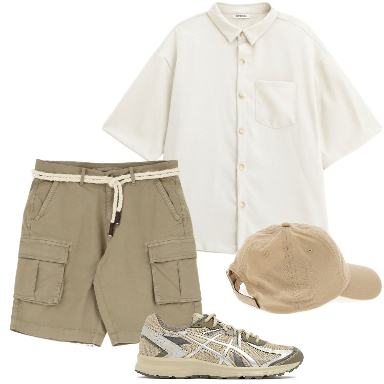 Outfit uomo - -Agosto. Stile Casual per Tutti i giorni. Abbinamento con bermuda, camicie a manica corta, cappelli, sneakers.