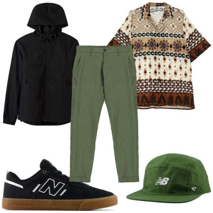 Outfit uomo - Total look #2212295. Stile Trendy per Tutti i giorni. Abbinamento con giacche, sneakers, cappelli con visiera, camicie a manica corta, pantaloni.