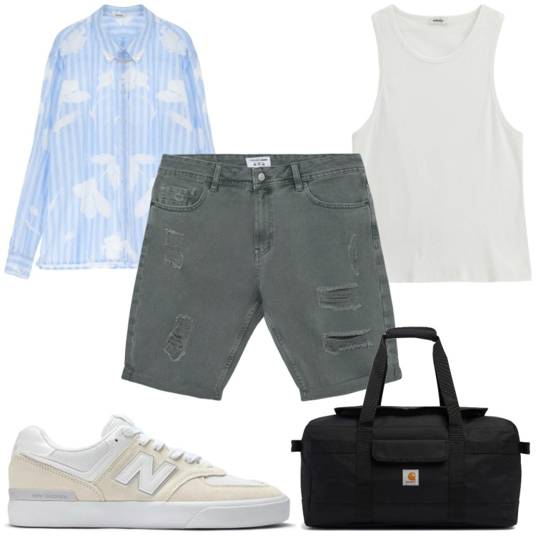 Outfit uomo - Total look #2212298. Stile Trendy per Tutti i giorni. Abbinamento con bermuda, sneakers, canottiere, camicie, borse sportive.