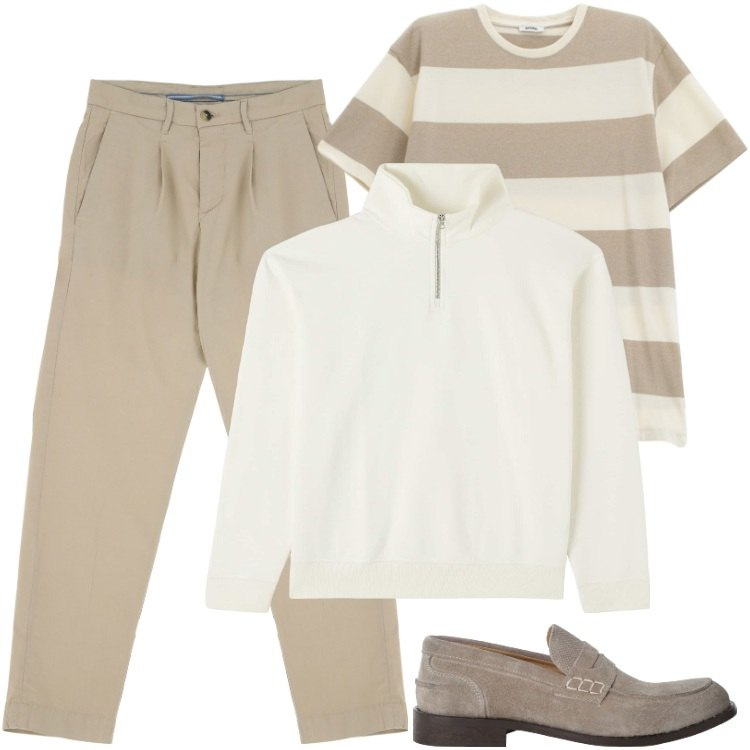 Outfit uomo - Total look #2212332. Stile Trendy per Tutti i giorni. Abbinamento con felpe, pantaloni chino, scarpe stringate, t-shirt.