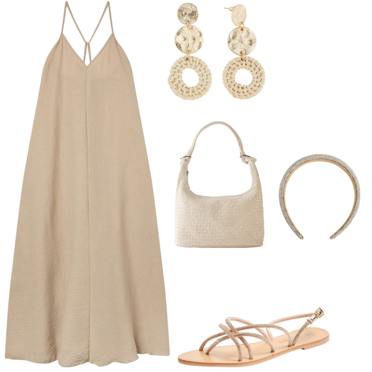 Outfit donna - Total look #2212368. Stile Casual per Tutti i giorni. Abbinamento con shopping bag, orecchini, sandali, vestiti lunghi, cerchietti.