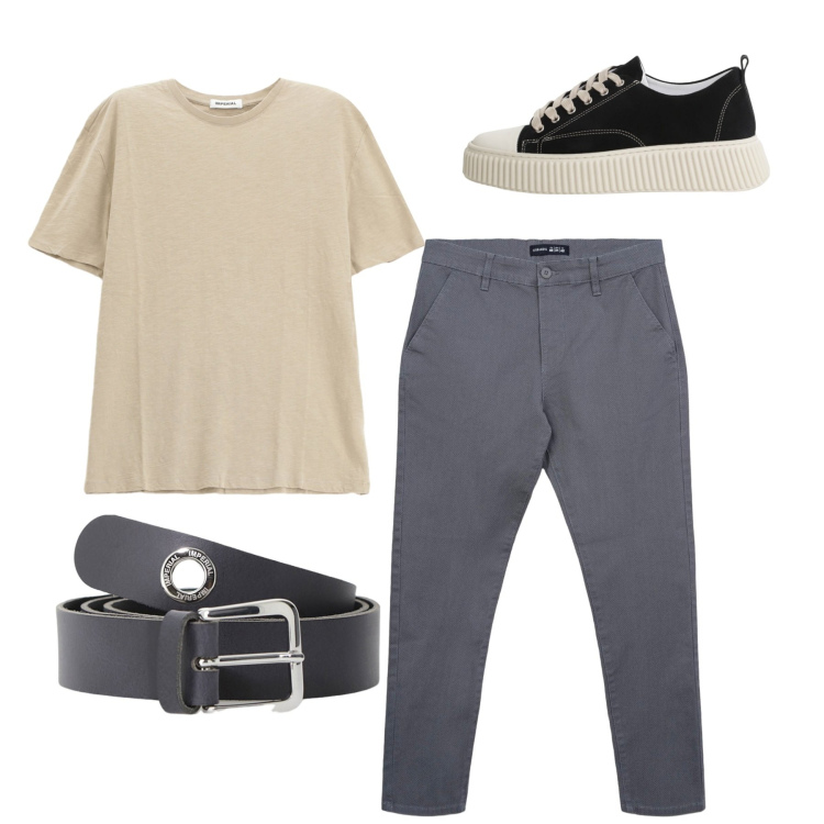 Outfit uomo - Casual. Stile Casual per Tutti i giorni. Abbinamento con pantaloni chino, sneakers, cinture, t-shirt.