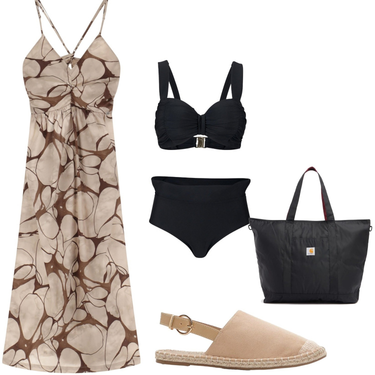 Outfit donna - Total look #2212374. Stile Casual per Mare. Abbinamento con bikini, espadrillas, vestiti lunghi, shopping bag.