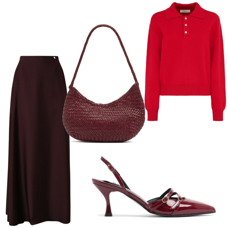 Outfit donna - Passegiata per la città. Stile Casual chic per Tutti i giorni. look ideale per Tall. Abbinamento con gonne lunghe, borse a spalla, décolleté, pullovers.