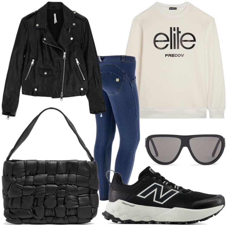 Outfit donna - Fredda montagna. Stile Casual chic per Tutti i giorni. Abbinamento con sneakers, giacche, jeggings, felpe, occhiali da sole, shopping bag.