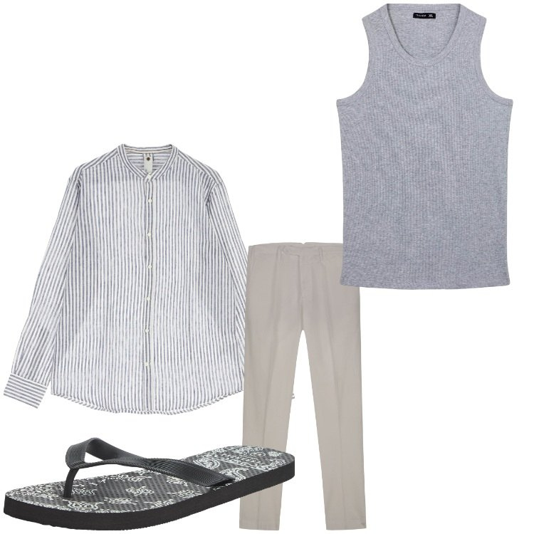 Outfit uomo - Righe. Stile Casual per Serata speciale. Abbinamento con sandali, canottiere, camicie, pantaloni.